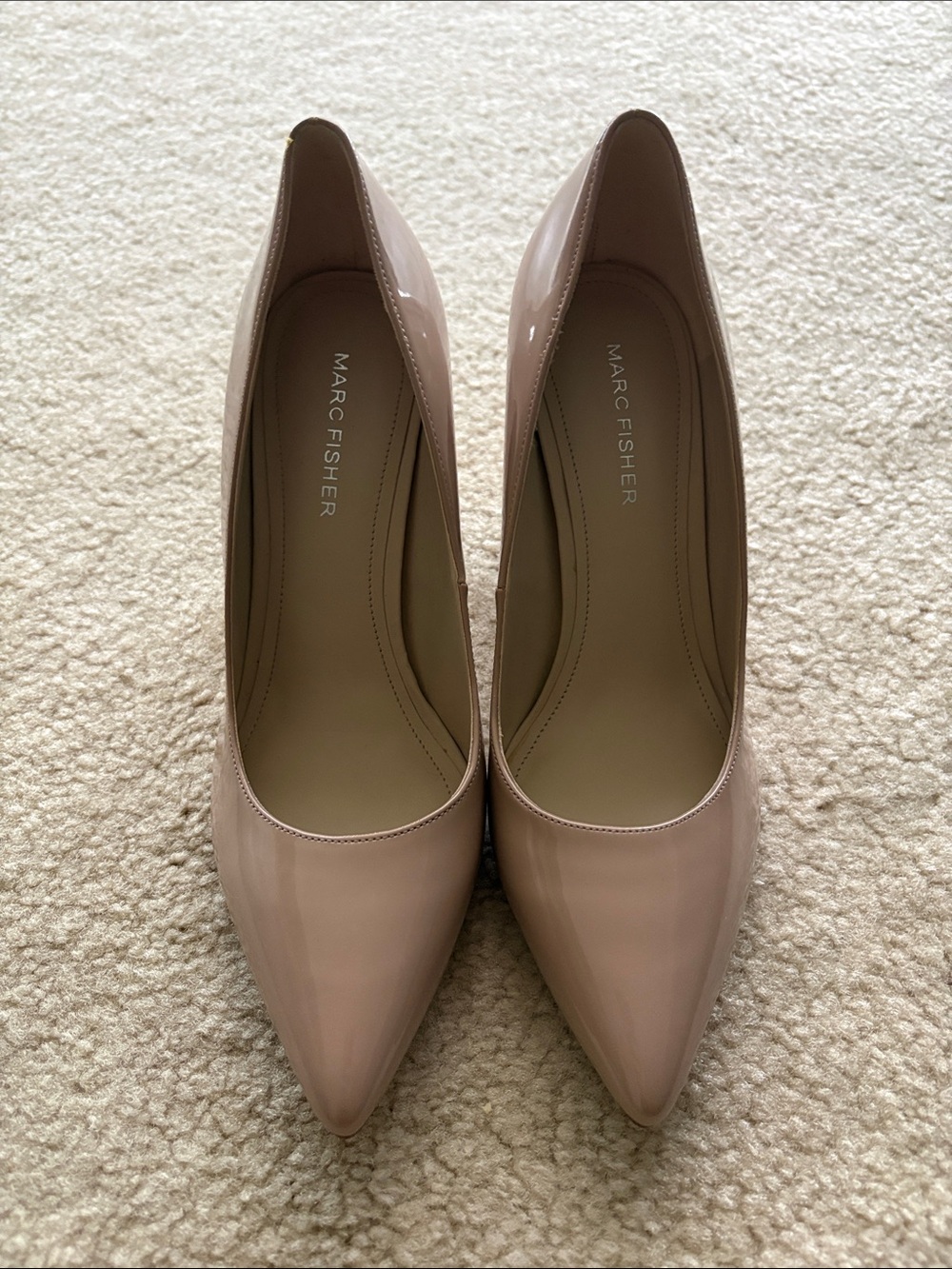 Marc Fisher Light Taupe Patent Pointed-Toe Pumps